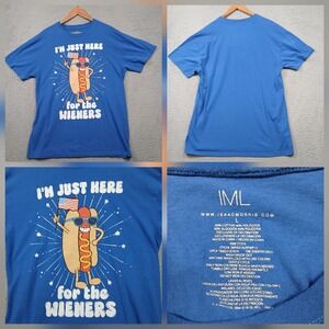 IML Mens Shirt L "I'm Just Here for the Wieners" Hot Dog Fourth of July Graphic